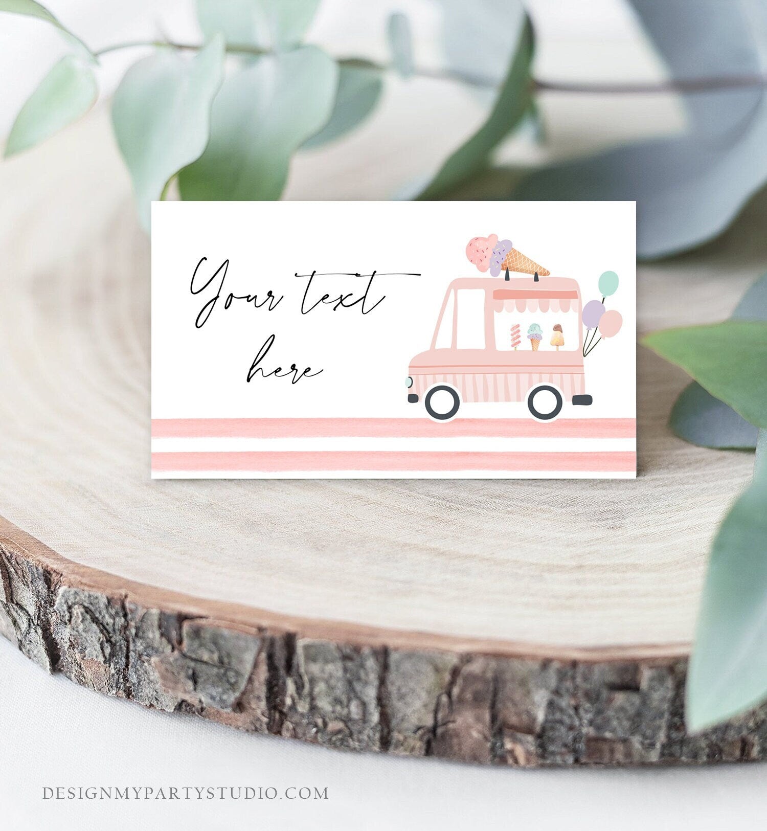 Editable Ice Cream Truck Food Label Ice Cream Birthday Food Tent Girl Pink The Scoop Buffet Card Digital Download Template Printable 0415