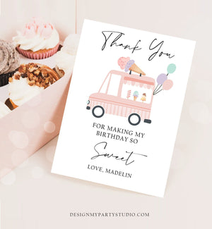 Editable Ice Cream Truck Thank You Card Ice Cream Birthday Thank you Note Girl Birthday Summer Download Printable Template Corjl 0415
