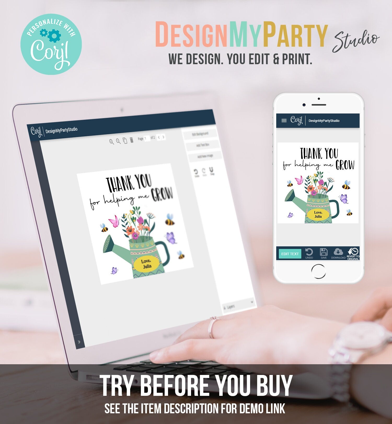 Editable Teacher Appreciation Tags Thank You for Helping me Grow Succulent Thank You Cactus Plant Tag Download Template Printable 0464