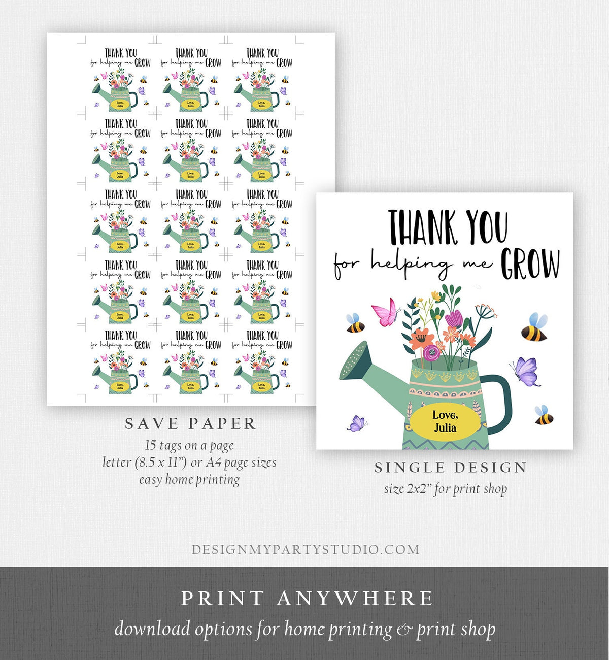 Editable Teacher Appreciation Tags Thank You for Helping me Grow Succulent Thank You Cactus Plant Tag Download Template Printable 0464