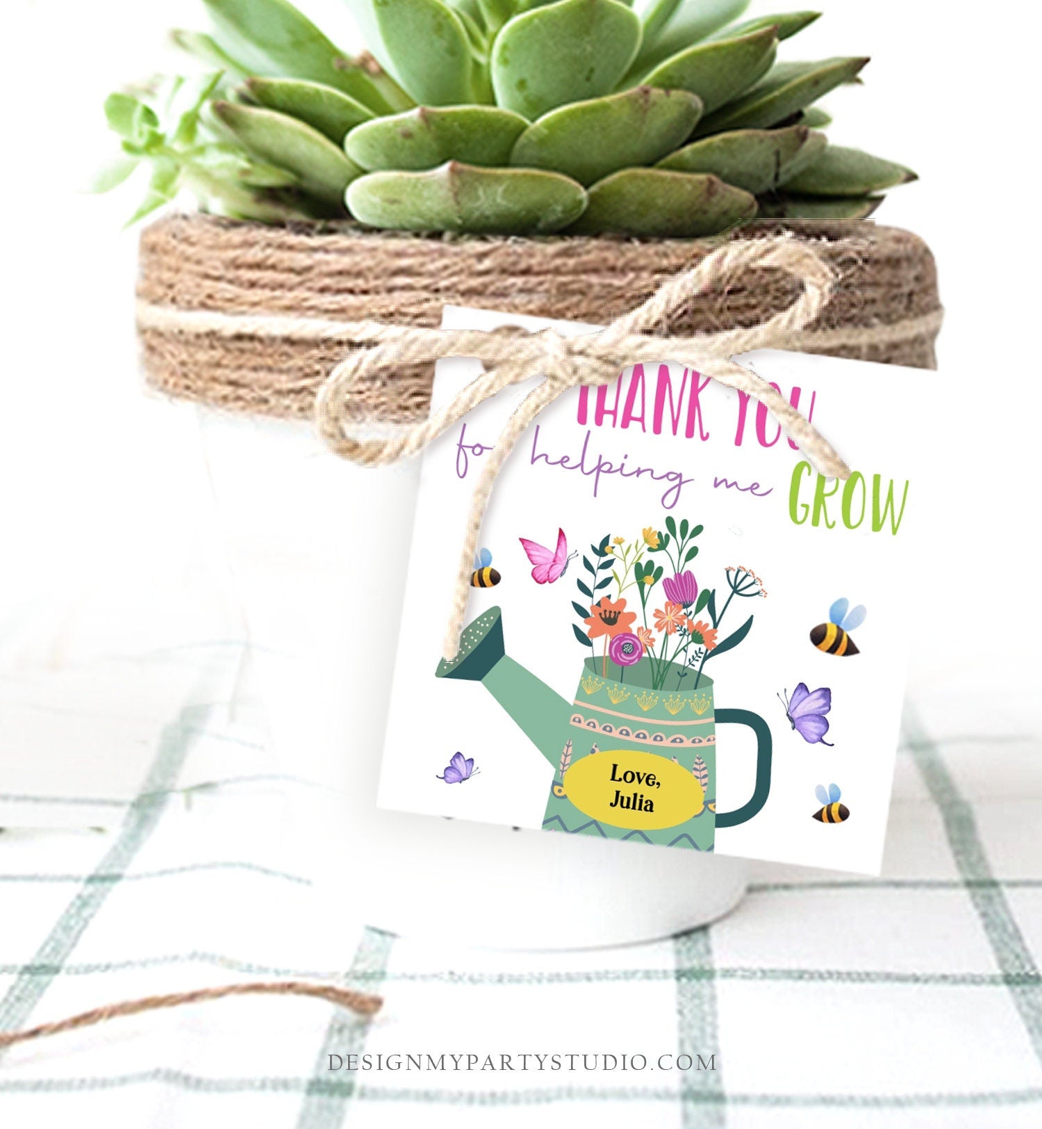 Editable Teacher Appreciation Tags Thank You for Helping me Grow Succulent Thank You Cactus Plant Tag Digital Template Printable 0464