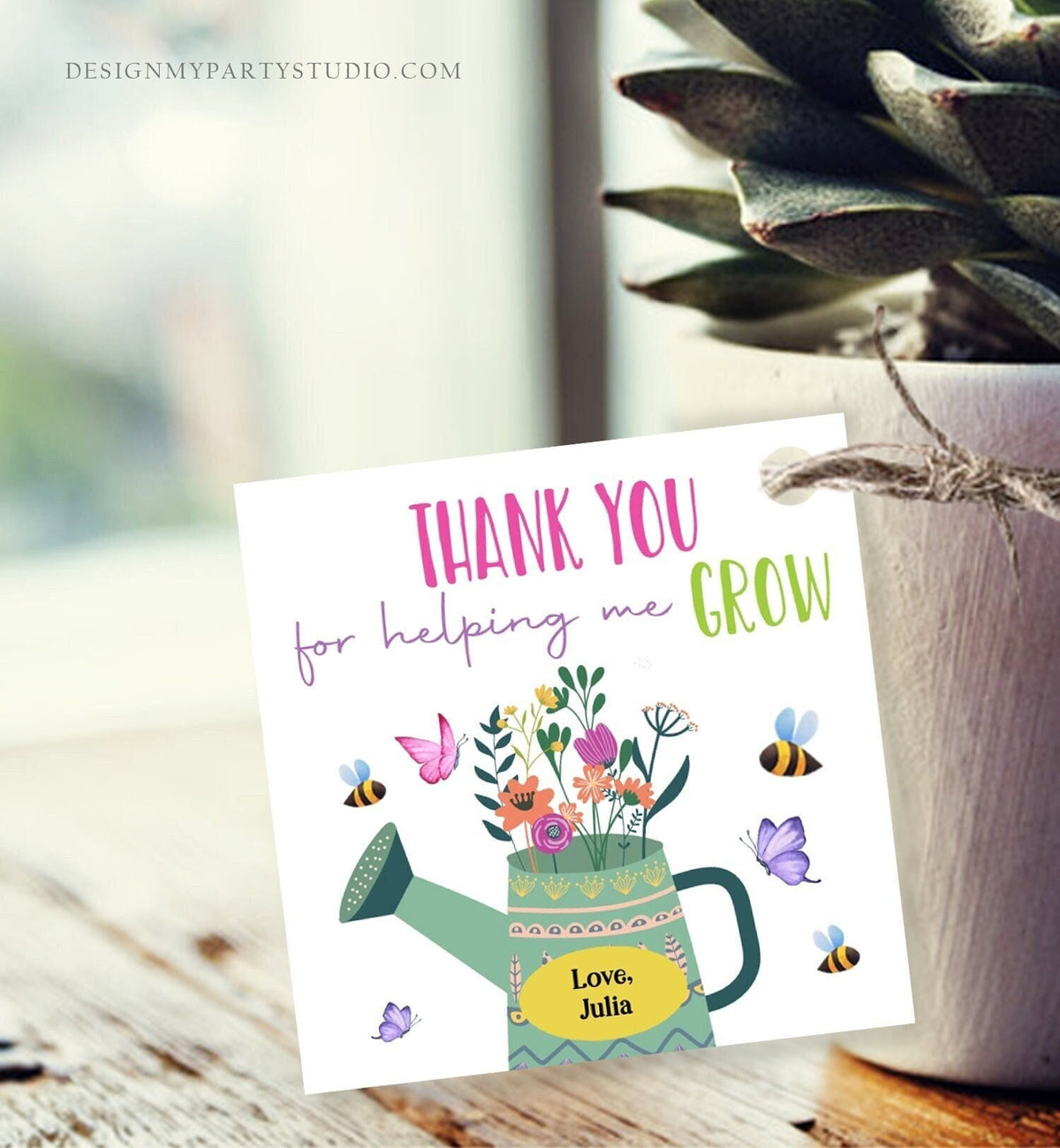 Editable Teacher Appreciation Tags Thank You for Helping me Grow Succulent Thank You Cactus Plant Tag Digital Template Printable 0464