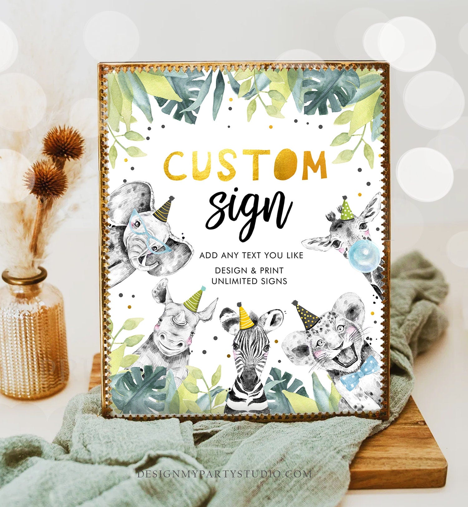 Editable Custom Sign Party Animals Sign Wild One Animals Decor Zoo Safari Animals Boy Table Decoration 8x10 Digital Template Printable 0322