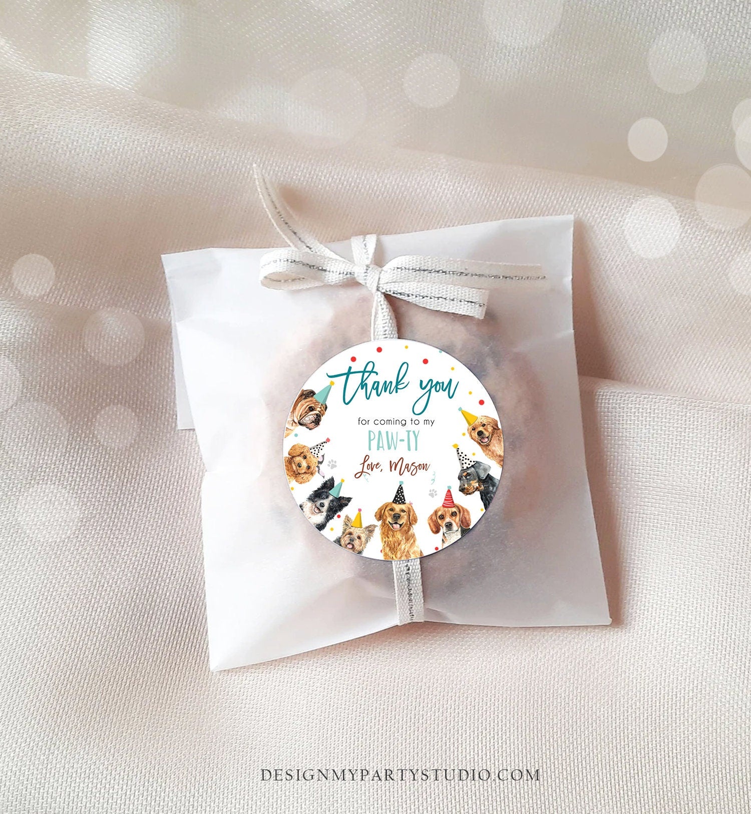 Editable Dogs Favor Tag Puppy Birthday Thank You Tags Boy Blue Paw-Ty Come Sit Stay Pup Dog Pet Vet Animal Template PRINTABLE Corjl 0384