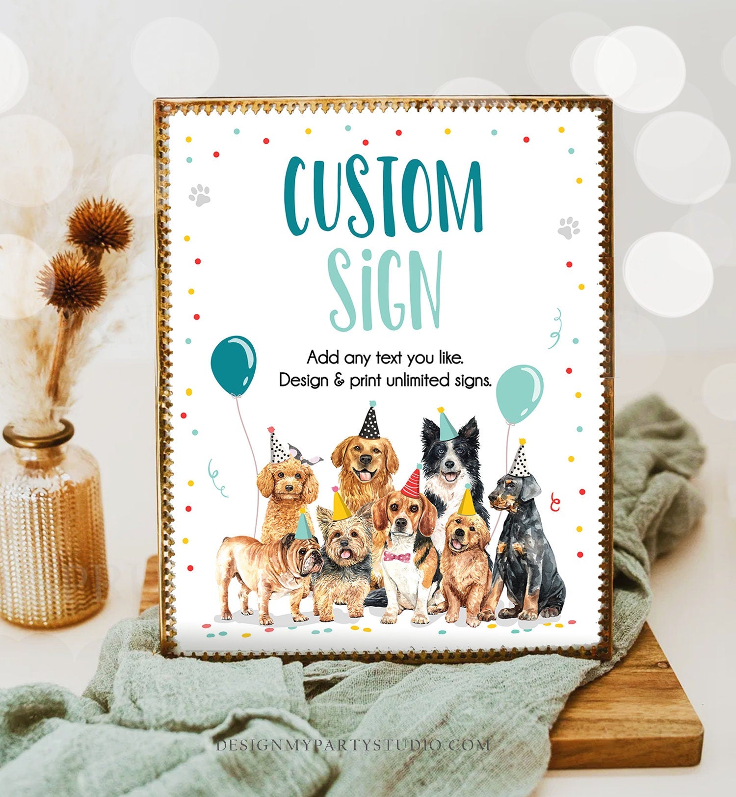 Editable Custom Sign Puppy Birthday Dog Birthday Party Sign Boy Pawty Decor Vet Adopt Table Sign Decoration 8x10 Download Printable 0384