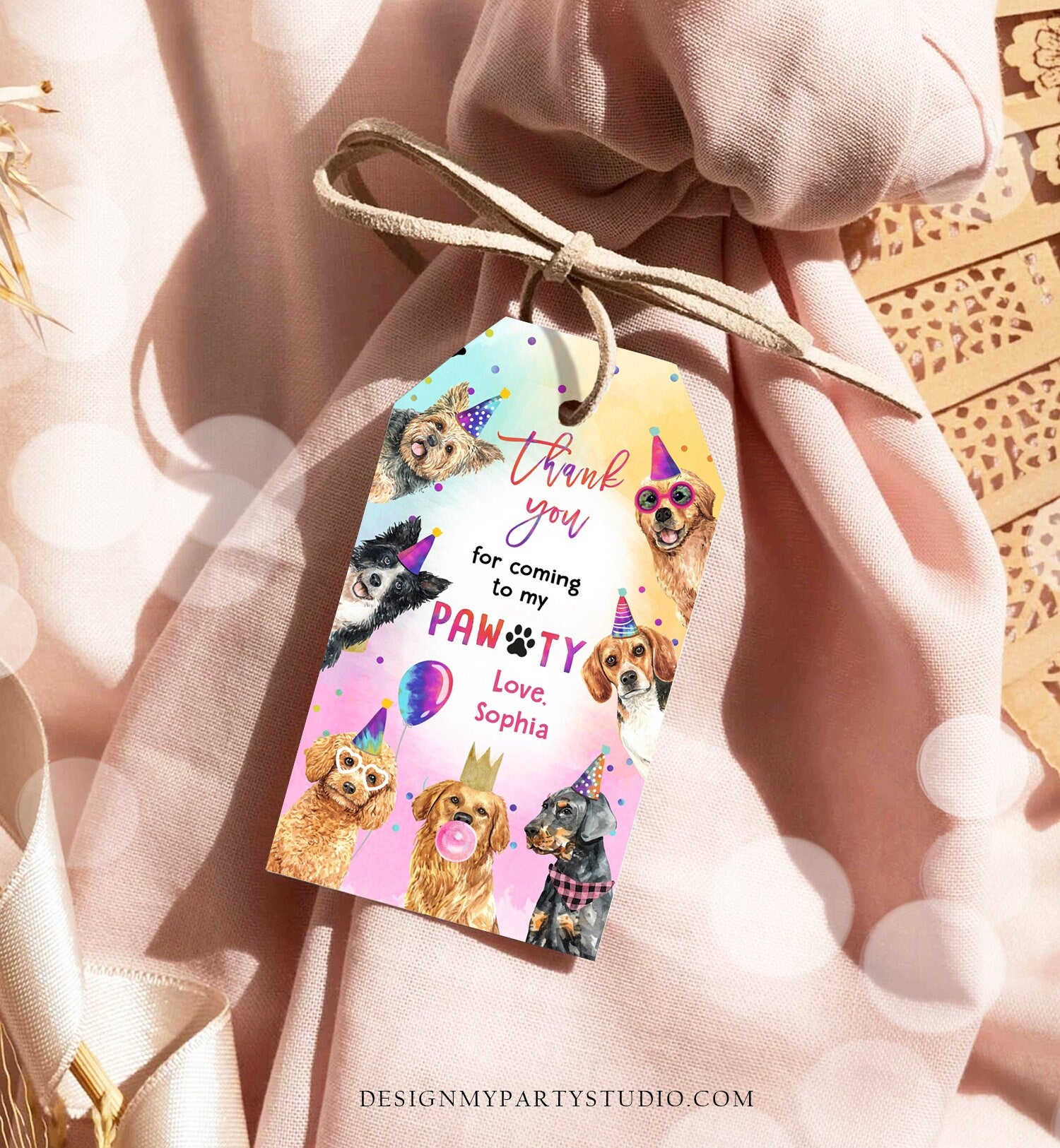 Editable Dogs Favor Tag Dog Birthday Thank You Tags Girl Puppy Birthday Dog Party Animals Dog Pawty Template PRINTABLE Corjl 0460