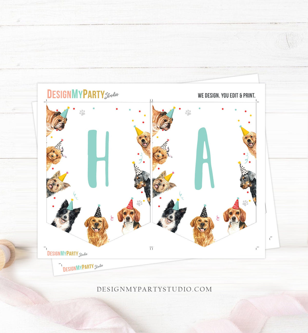 Happy Birthday Banner Dog Birthday Banner Puppy Pawty Girl Decor Animal Pet Vet Puppy Party Dogs Digital Download Template Printable 0384