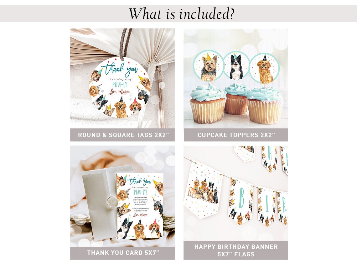 Dog Birthday Invitation Bundle Dogs Puppy Party Invite Birthday Come Sit Stay Boy 1st Birthday Digital Download Template Printable 0384
