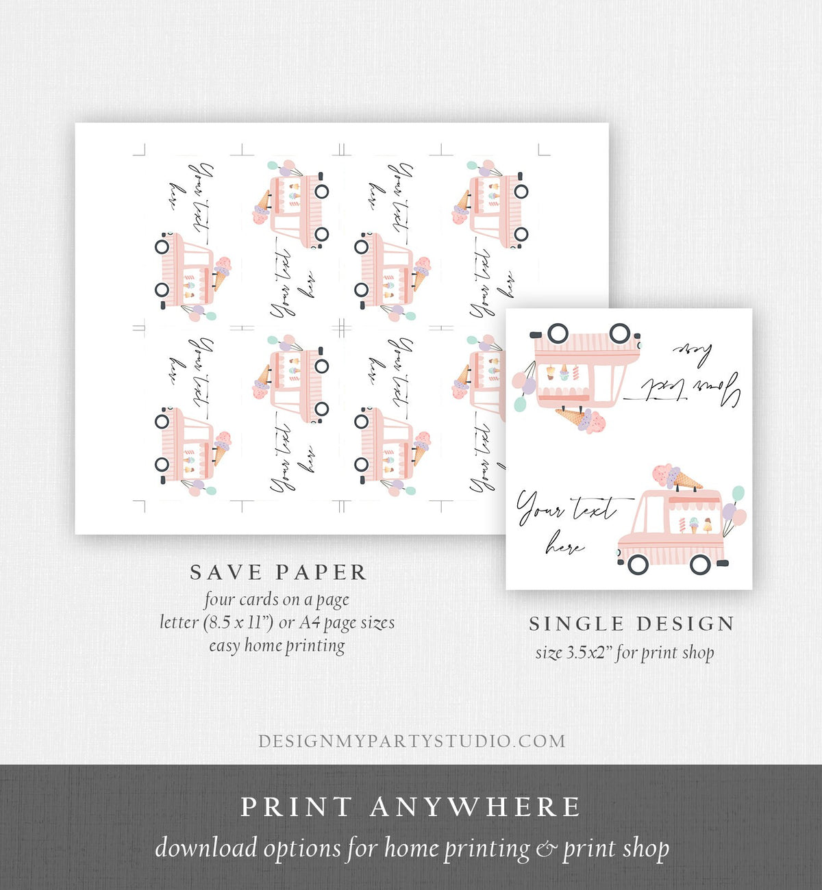 Editable Ice Cream Truck Food Label Ice Cream Birthday Food Tent Card Girl Pink The Scoop Buffet Digital Download Template Printable 0415