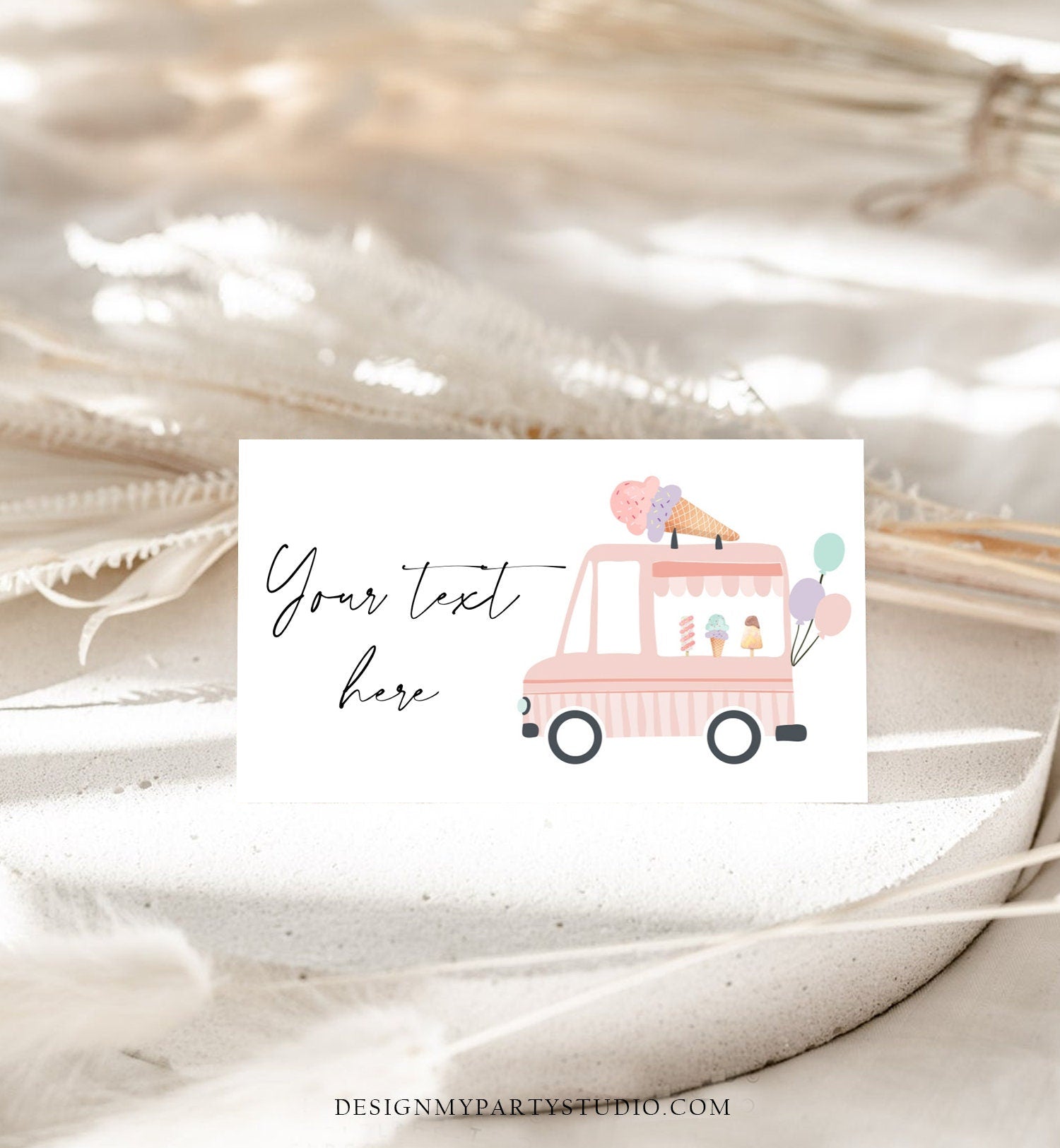 Editable Ice Cream Truck Food Label Ice Cream Birthday Food Tent Card Girl Pink The Scoop Buffet Digital Download Template Printable 0415