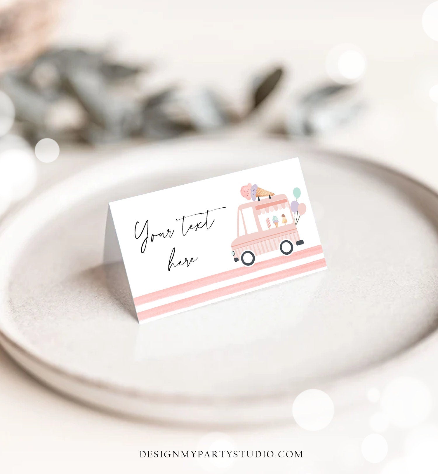 Editable Ice Cream Truck Food Label Ice Cream Birthday Food Tent Girl Pink The Scoop Buffet Card Digital Download Template Printable 0415