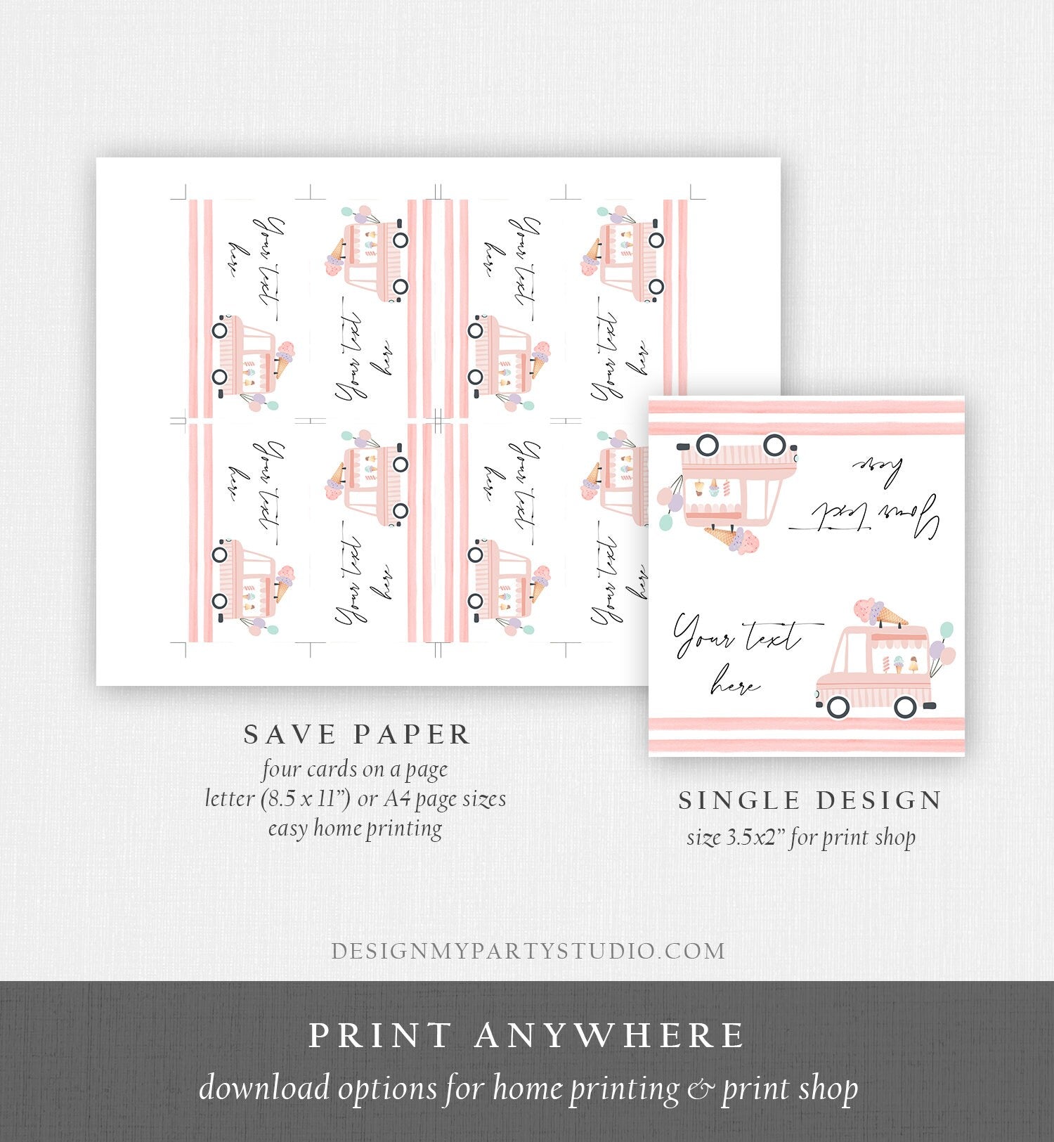 Editable Ice Cream Truck Food Label Ice Cream Birthday Food Tent Girl Pink The Scoop Buffet Card Digital Download Template Printable 0415