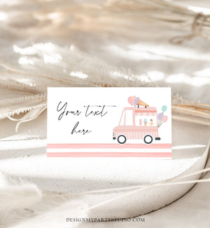 Editable Ice Cream Truck Food Labels Ice Cream Birthday Food Cards Tent Card Girl Pink The Scoop Buffet Label Tent Card Template Corjl 0415