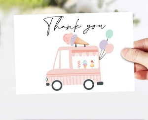 Ice Cream Truck Thank You Card Girl Ice Cream Birthday Party Thank You Note Summer Girl Pink Printable Instant Download Digital 0415