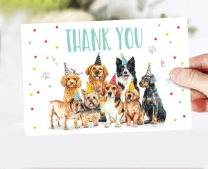 Dog Birthday Thank You Card Puppy Birthday Note Boy Blue Pawty Birthday Animal Pet Vet Printable Instant Download Corjl Digital 0384