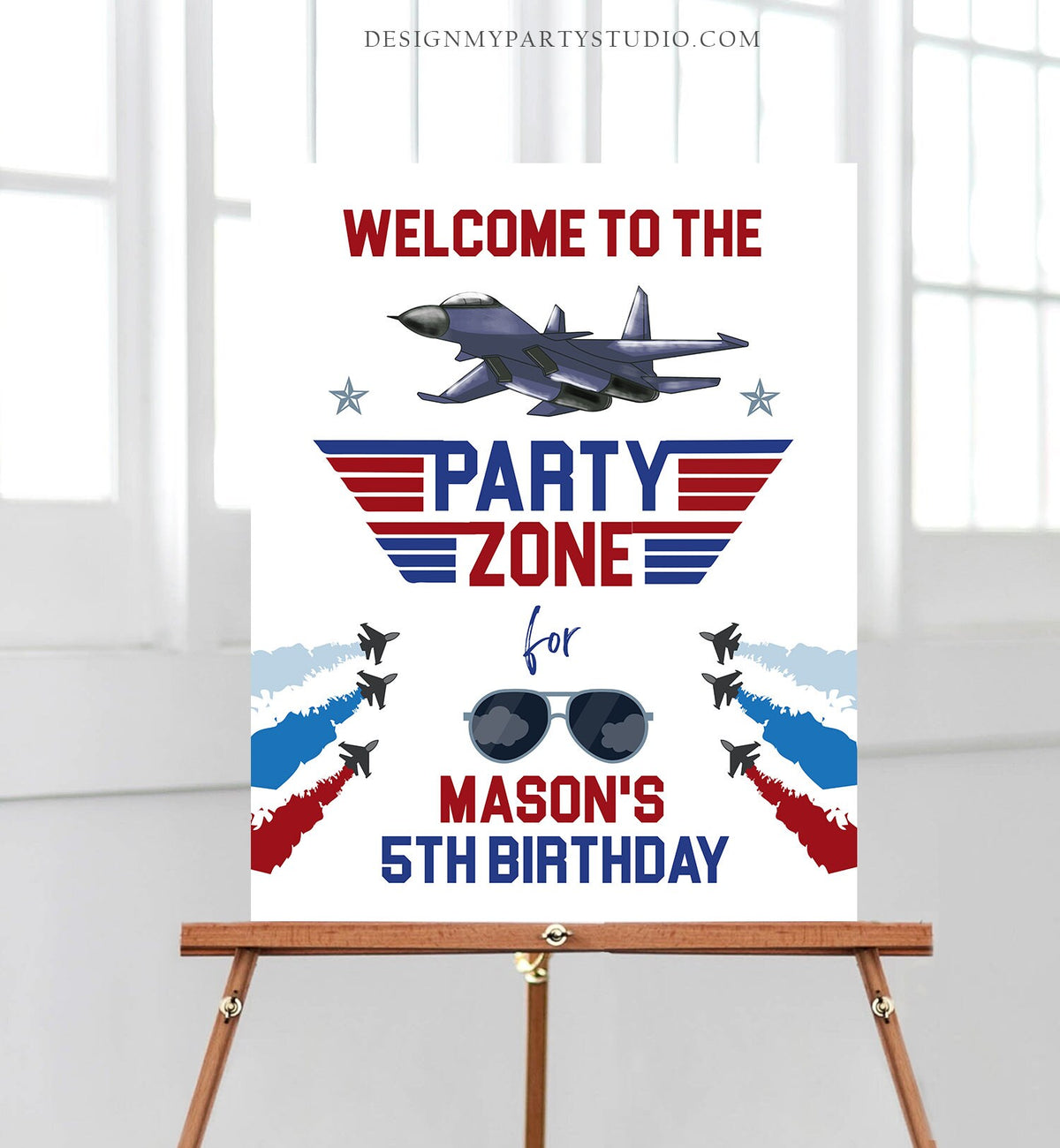 Editable Fighter Pilot Birthday Welcome Sign Danger Zone Aviator Airplane Boy First 1st Fighter Jet Decor Corjl Template Printable 0469