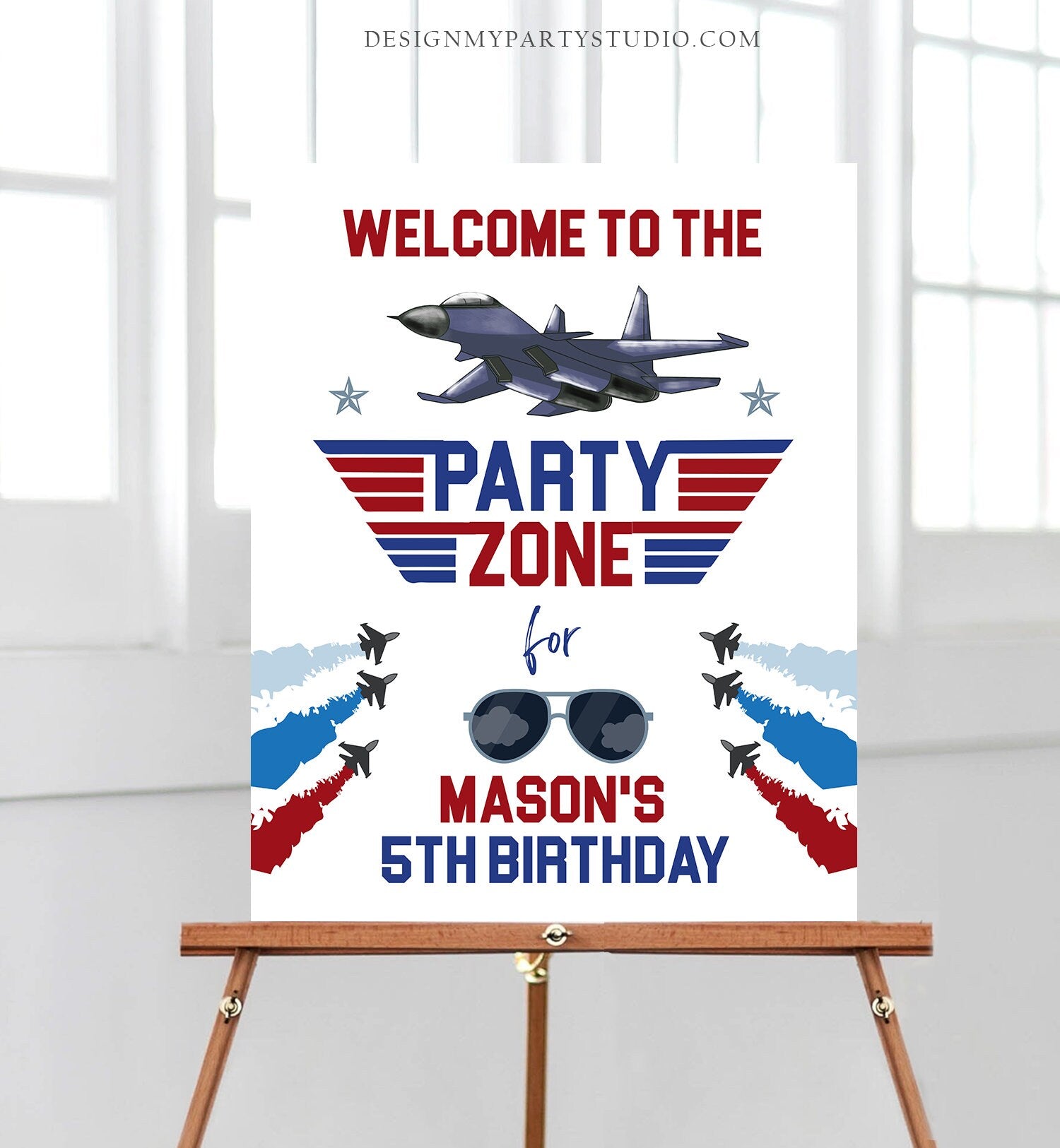 Editable Fighter Pilot Birthday Welcome Sign Danger Zone Aviator Airplane Boy First 1st Fighter Jet Decor Corjl Template Printable 0469
