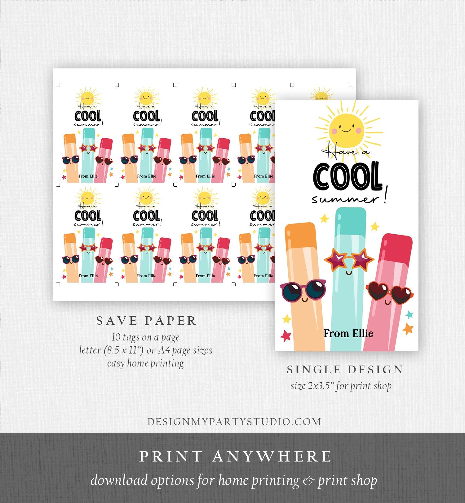 Editable Last Day of School Tag Stay Cool Ice Tag Summer End Of School Year Tag Freeze Ice Cool Treat Digital Template Printable 0464