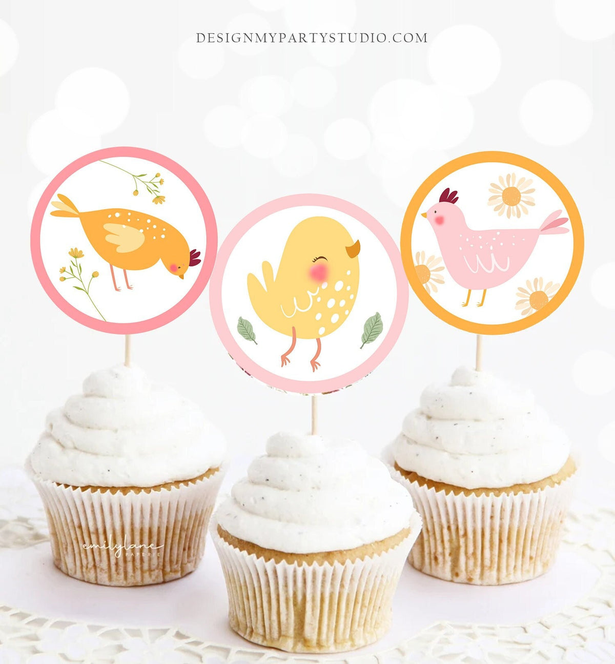 Chicken Cupcake Toppers Favor Tags Chicken Birthday Party Decoration This Chick Is One Farm Barnyard Girl Download Digital PRINTABLE 0446