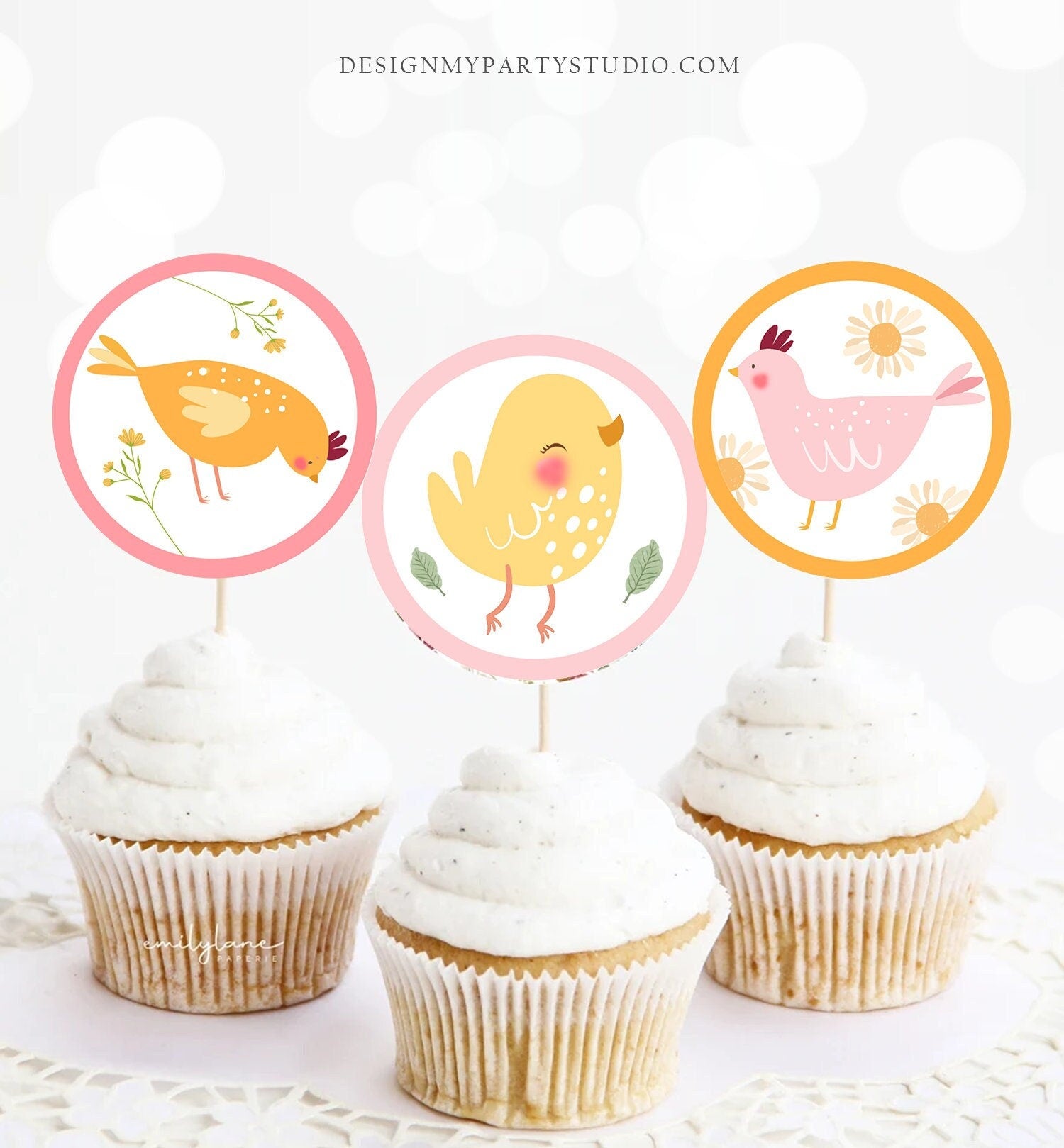 Chicken Cupcake Toppers Favor Tags Chicken Birthday Party Decoration This Chick Is One Farm Barnyard Girl Download Digital PRINTABLE 0446