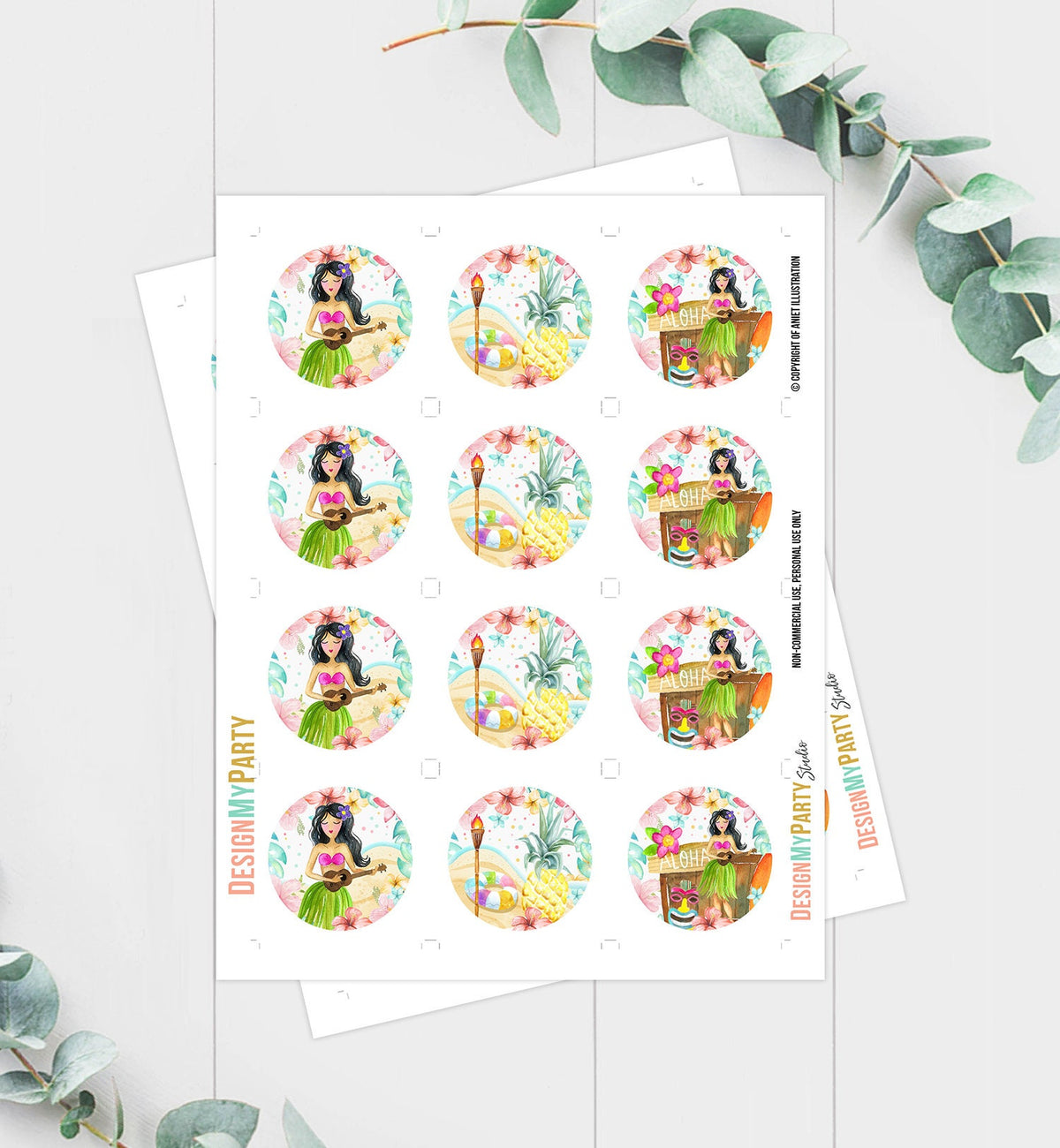 Luau Cupcake Toppers Favor Tags Hawaiian Luau Birthday Party Decoration Tropical Pool Party Girl Pineapple Download Digital PRINTABLE 0413