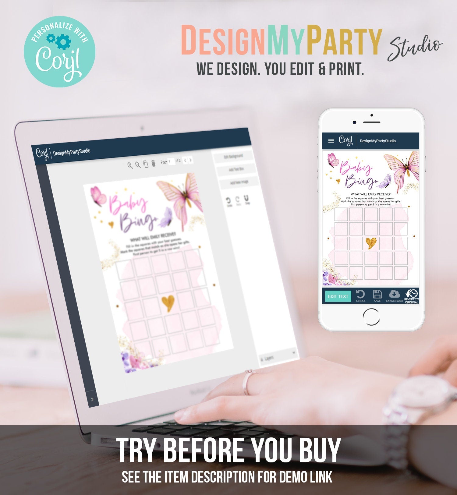 Editable Baby Bingo Baby Shower Game Butterfly Baby Shower Floral Butterflies Lilac Pink Purple Activity Digital Template Printable 0437