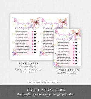 Editable Guess Who Mommy or Daddy Baby Shower Game Butterfly Baby Shower Floral Butterflies Pink Activity Corjl Template Printable 0437