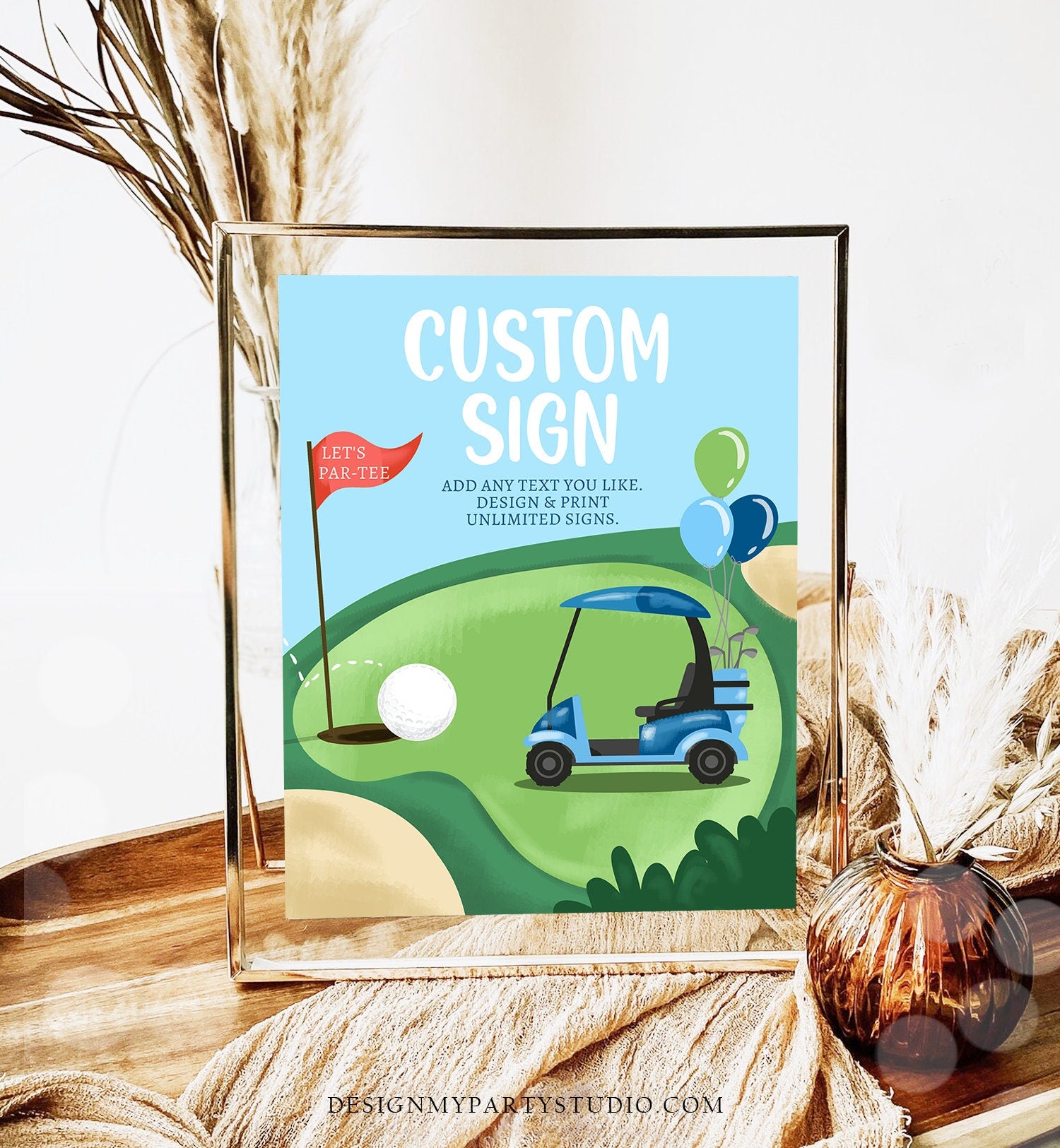Editable Custom Sign Golf Birthday Party Sign Hole in One Birthday Par-tee Golf Table Sign Decor Digital Download Template Printable 0405