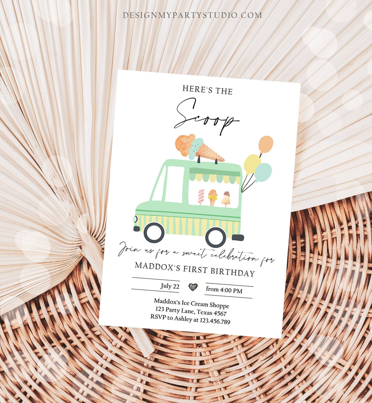 Editable Ice Cream Truck Birthday Invitation Ice Cream Birthday Invite Modern Ice Cream Shoppe Van The Scoop Printable Evite Template 0415