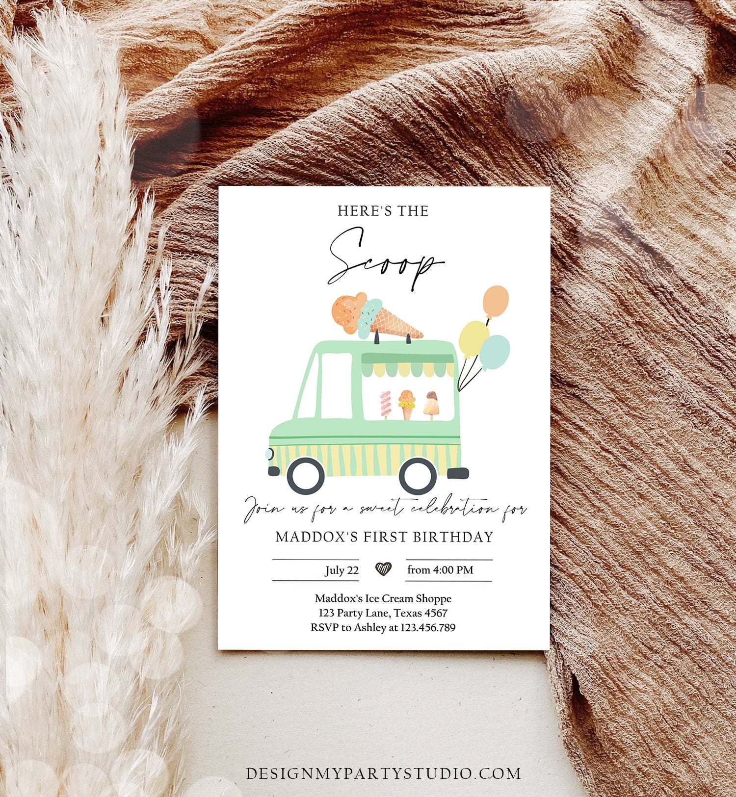 Editable Ice Cream Truck Birthday Invitation Ice Cream Birthday Invite Modern Ice Cream Shoppe Van The Scoop Printable Evite Template 0415