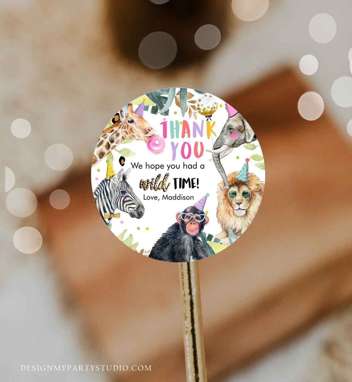 Editable Party Animals Favor Tags Wild One Animals Thank You Tags Safari Zoo Girl Birthday Wild Time Stickers Digital Download Template 0417