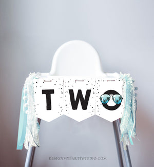Two Cool Dude High Chair Banner Sunglasses Palm 2nd Second Birthday Boy High Chair TWO Banner Party Decor Digital Download PRINTABLE 0136