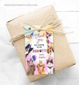 Editable Cats and Dogs Favor tags Cat Birthday Thank you tag Girl Puppy Birthday Cat Party Animals Dog Pawty Template PRINTABLE Corjl 0460