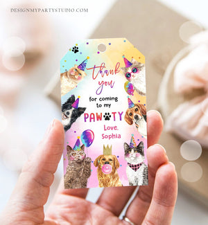 Editable Cats and Dogs Favor tags Cat Birthday Thank you tag Girl Puppy Birthday Cat Party Animals Dog Pawty Template PRINTABLE Corjl 0460