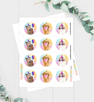 Cats and Dogs Cupcake Toppers Puppy Favor Tags Puppy Birthday Kitten Pink Girl Party Animals Birthday Decor Download Digital PRINTABLE 0460