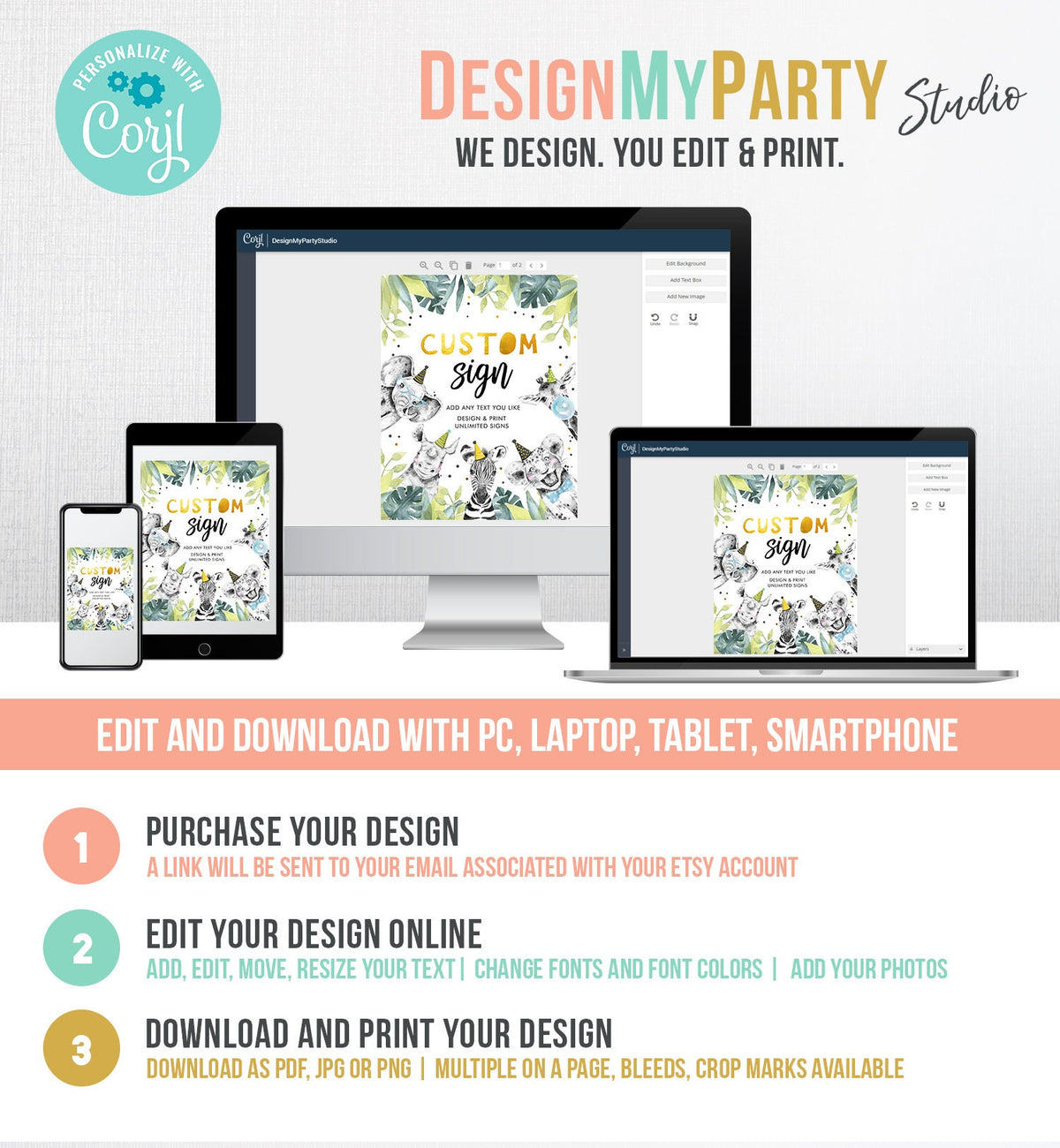 Editable Custom Sign Party Animals Sign Wild One Animals Decor Zoo Safari Animals Boy Table Decoration 8x10 Digital Template Printable 0322