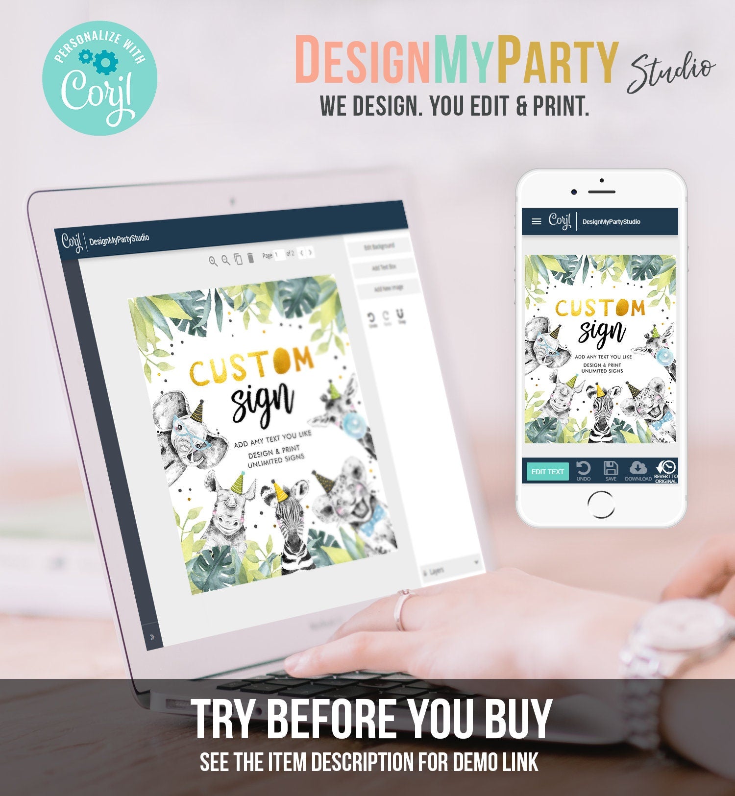 Editable Custom Sign Party Animals Sign Wild One Animals Decor Zoo Safari Animals Boy Table Decoration 8x10 Digital Template Printable 0322