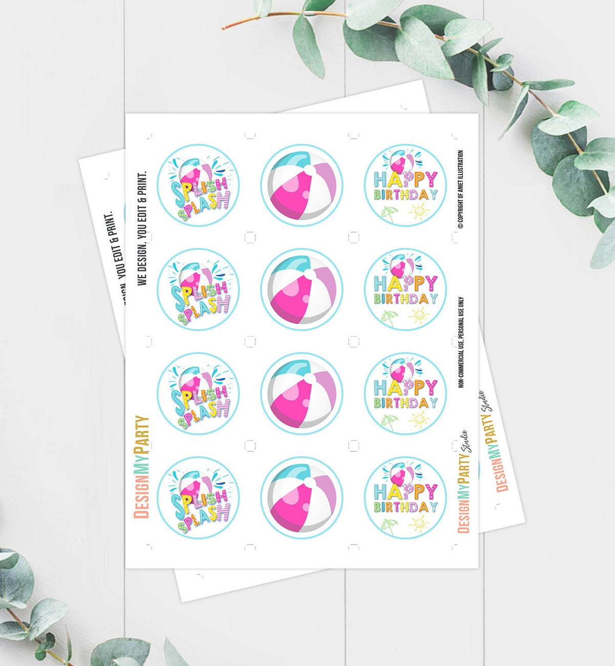 Pool Party Cupcake Toppers Favor Tags Girl Pool Birthday Party Decoration Summer Birthday Pink Splish Splash Digital Download Printable 0169