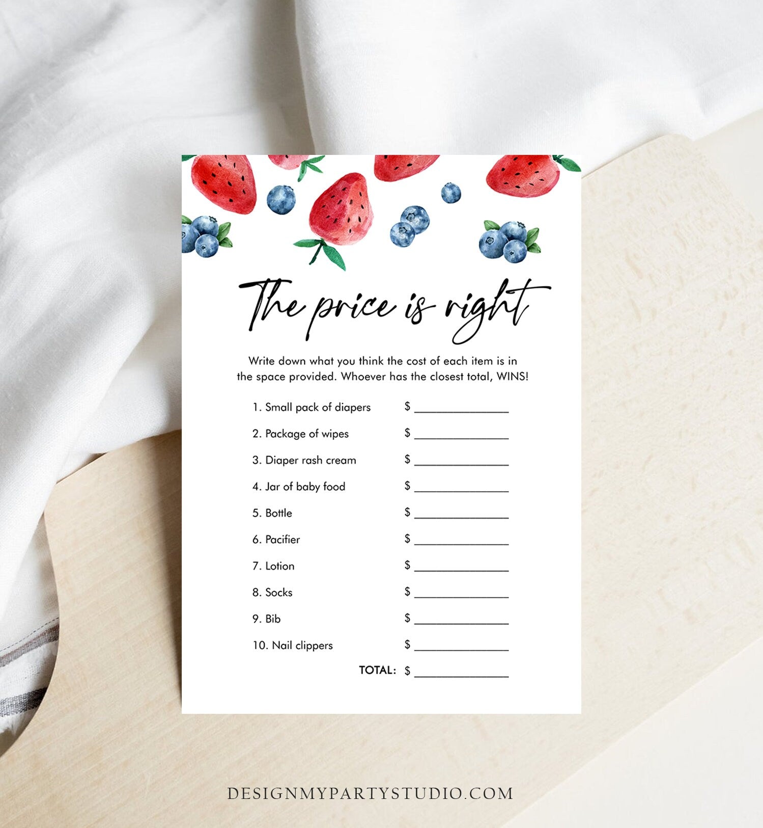 Editable The Price is Right Game Strawberry Blueberry Baby Shower Berry Sweet Strawberries Instant Download Corjl Template Printable 0399