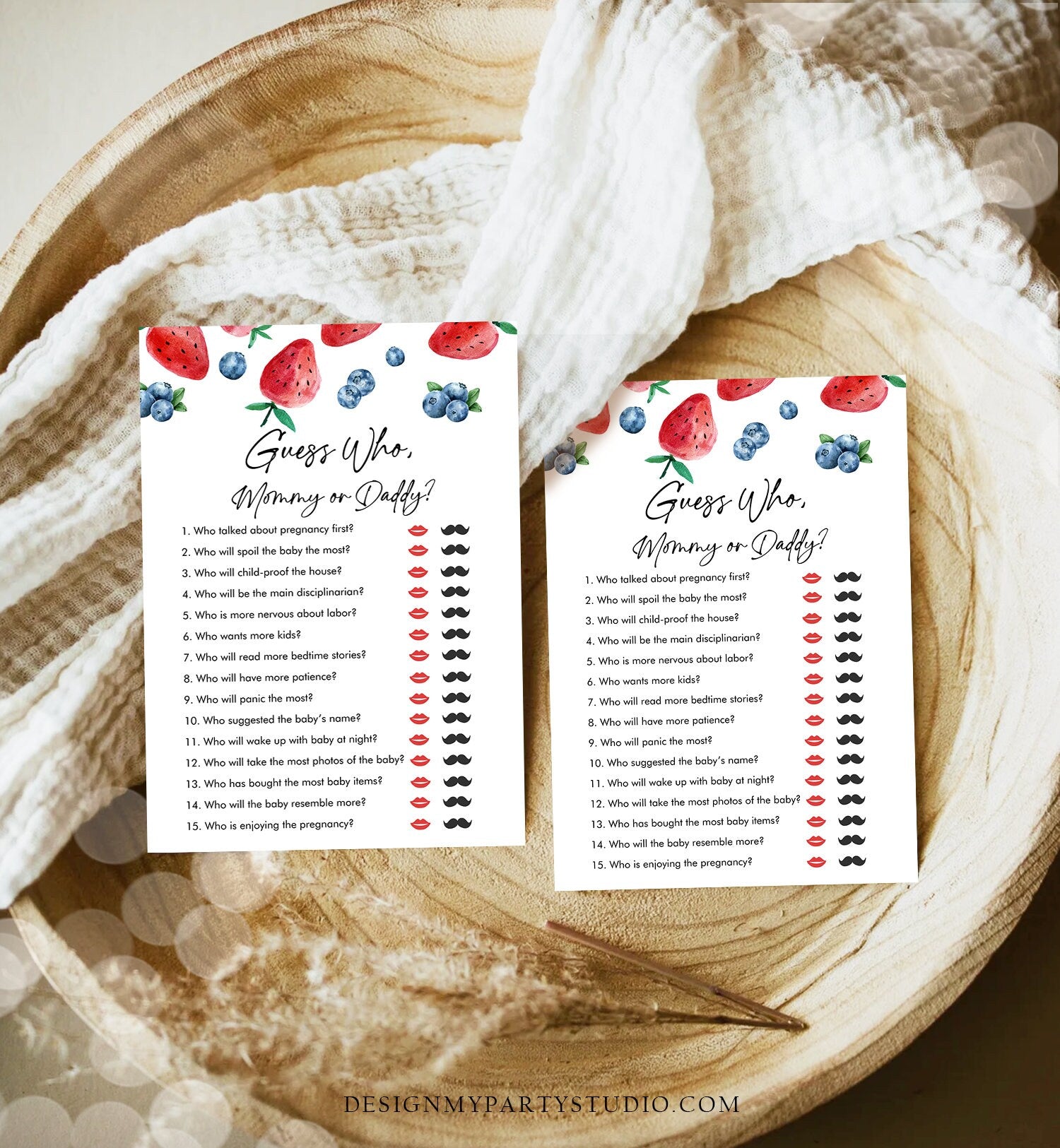 Editable Mommy or Daddy Baby Shower Game Guess Who Strawberry Blueberry Baby Shower Berry Sweet Digital Download Template Printable 0399