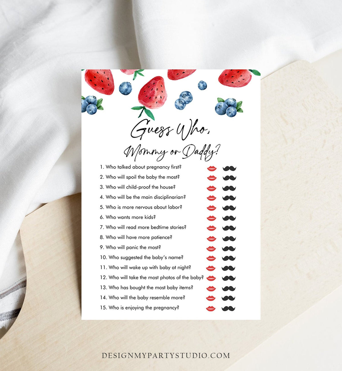 Editable Mommy or Daddy Baby Shower Game Guess Who Strawberry Blueberry Baby Shower Berry Sweet Digital Download Template Printable 0399