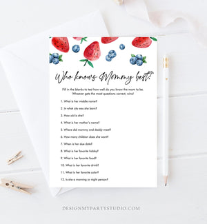 Editable Who Knows Mommy Best Baby Shower Game Strawberry Blueberry Baby Shower Berry Sweet Guessing Download Corjl Template Printable 0399