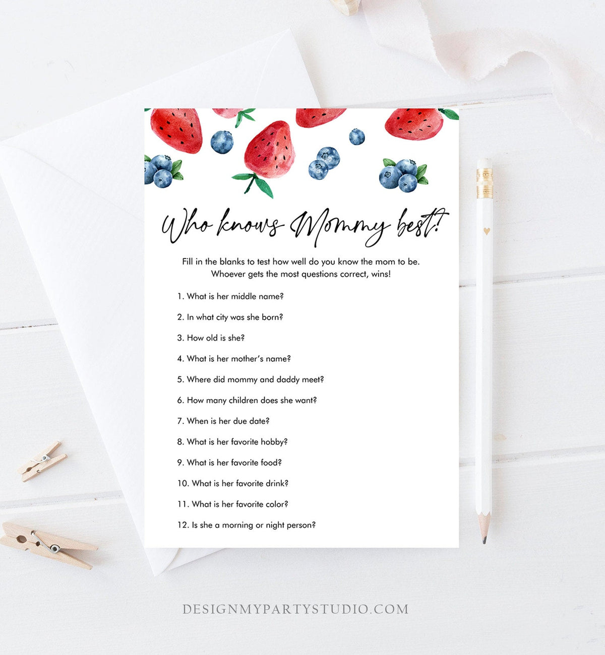 Editable Who Knows Mommy Best Strawberry Baby Shower Game Blueberry Shower Berry Sweet Guessing Digital Download Template Printable 0399