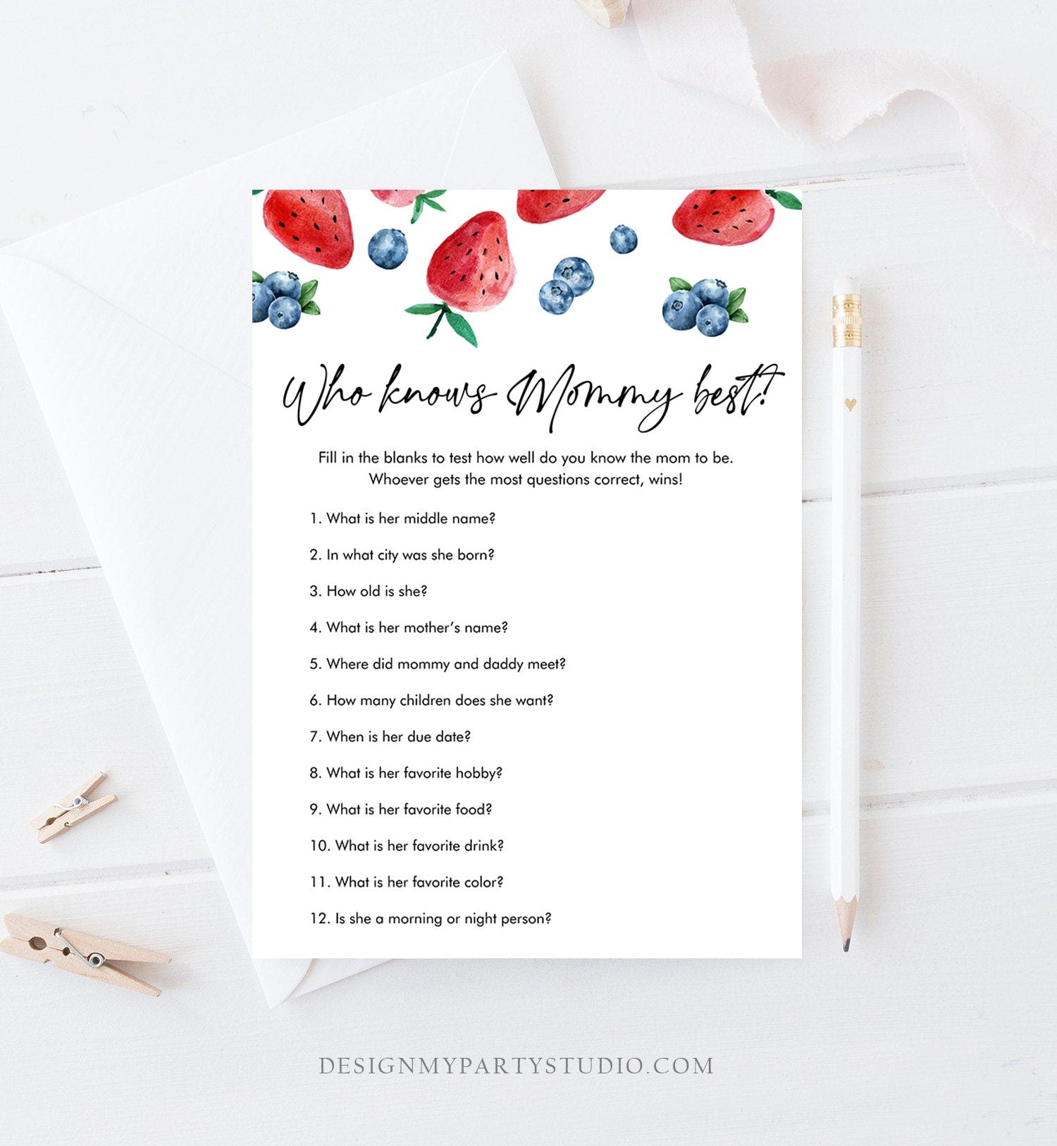 Editable Who Knows Mommy Best Strawberry Baby Shower Game Blueberry Shower Berry Sweet Guessing Digital Download Template Printable 0399