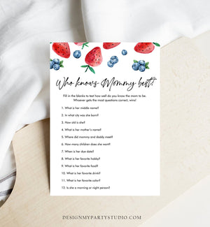 Editable Who Knows Mommy Best Baby Shower Game Strawberry Blueberry Baby Shower Berry Sweet Guessing Download Corjl Template Printable 0399