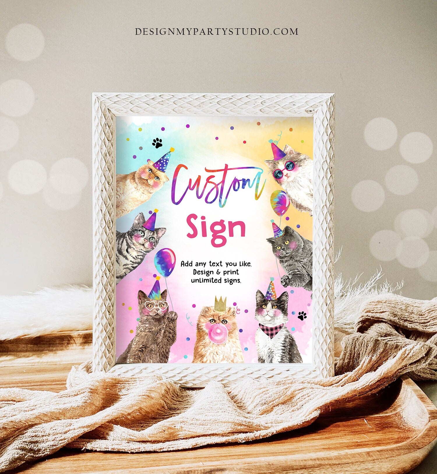 Editable Custom Sign Cat Birthday Kitten Birthday Party Sign Girl Pawty Decor Party Animals Table Sign Decor 8x10 Download Printable 0460