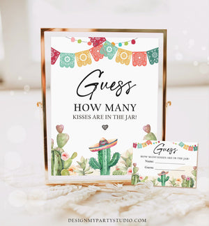 Editable Guess How Many Kisses Are in the Jar Game Bridal Shower Fiesta Cactus Watercolor Guessing Game Activity Template Printable 0404