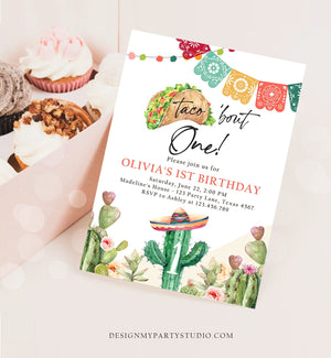 Editable Fiesta Invitation First Fiesta Birthday Mexican Cactus Taco Bout One Floral Girl Kids Printable Invitation Template Corjl 0404