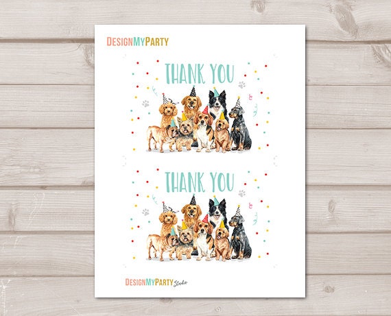 Dog Birthday Thank You Card Puppy Birthday Note Boy Blue Pawty Birthday Animal Pet Vet Printable Instant Download Corjl Digital 0384