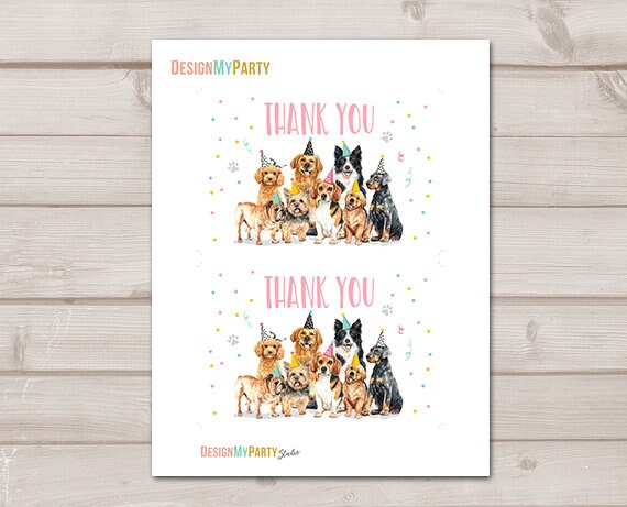 Dog Birthday Thank You Card Puppy Birthday Note Girl Pink Pawty Birthday Animal Pet Vet Printable Instant Download Corjl Digital 0384